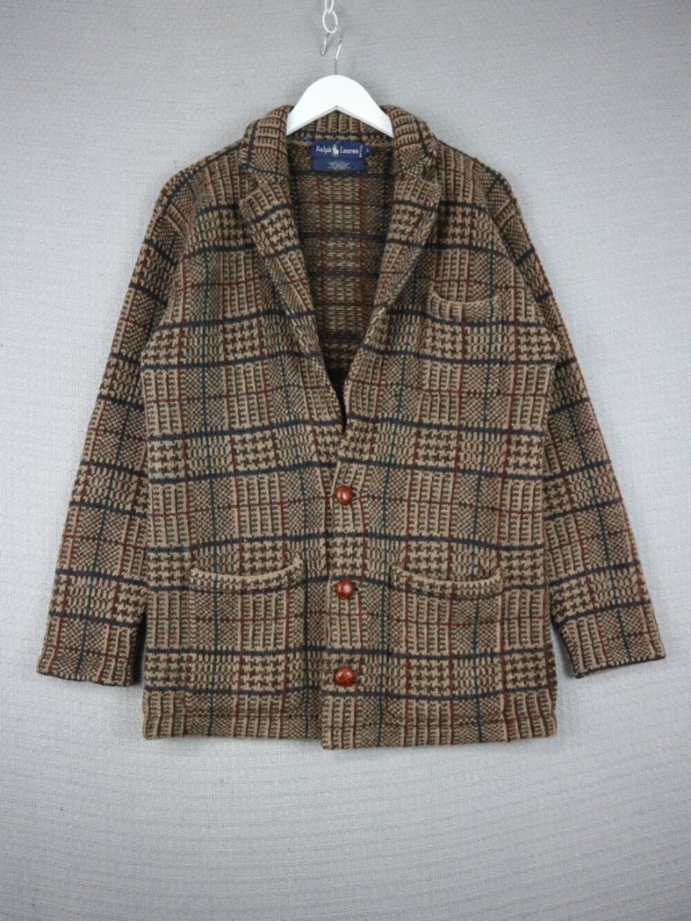 Ralph Lauren Plaid Glen Check Pattern 100% Wool Blazer Sport Coat L Large VTG